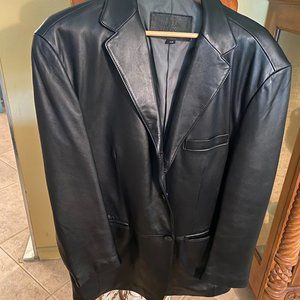Mens Leather Black Sport Coat Blazer Stafford Executive Large